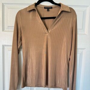 Banana Republic Ribbed Collared Top – Camel/Tan, Size M